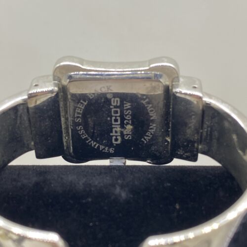 Chico's Women's Watch Silver Cuff Bangle Rhinestone Accent  Square 27mm