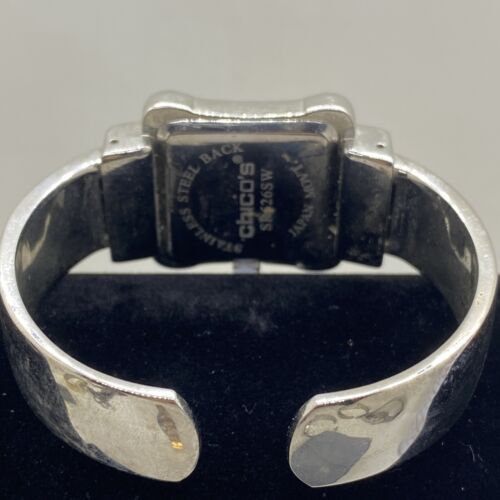 Chico's Women's Watch Silver Cuff Bangle Rhinestone Accent  Square 27mm