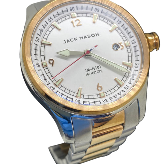 JACK MASON JM-N101-103 NAUTICAL Men's Quartz Watch - Silver/Gold Metal Strap, 35mm