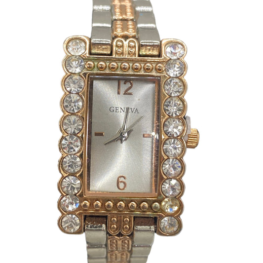 Geneva Women's Watch Two Tone Silver/Rose Gold Crystal Bezel Rectangle 21mm