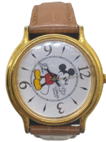 Disney Mickey Mouse Lorus Quartz V515-5A80 Leather Wristwatch 34mm VTG