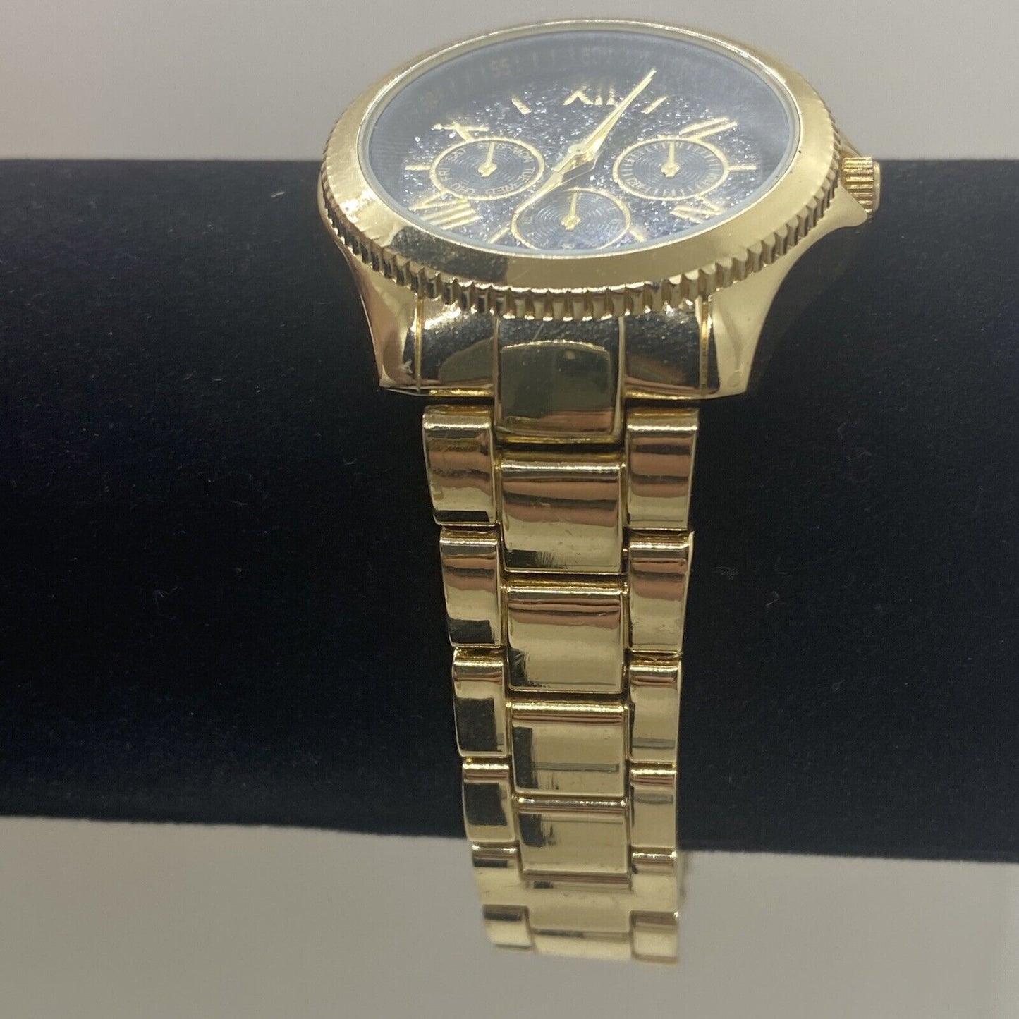 Accutime WAC8375JC Black Glitter Dial Gold Tone Watch 34mm