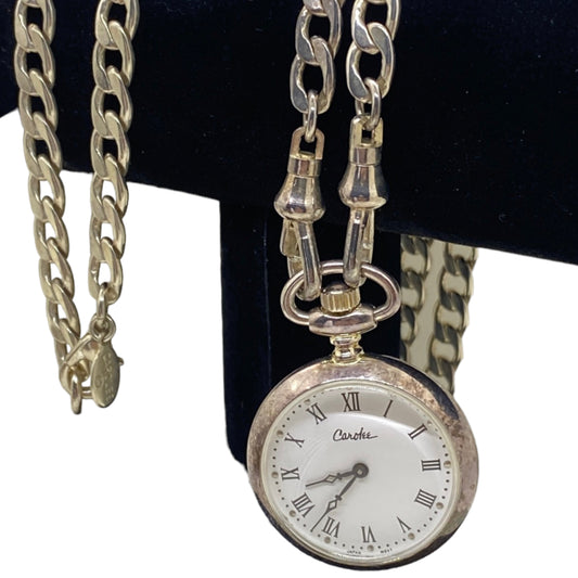 Vintage Carolee Women's Quartz Pocket Watch - Silver Tone, 30mm, 32" Chain Necklace