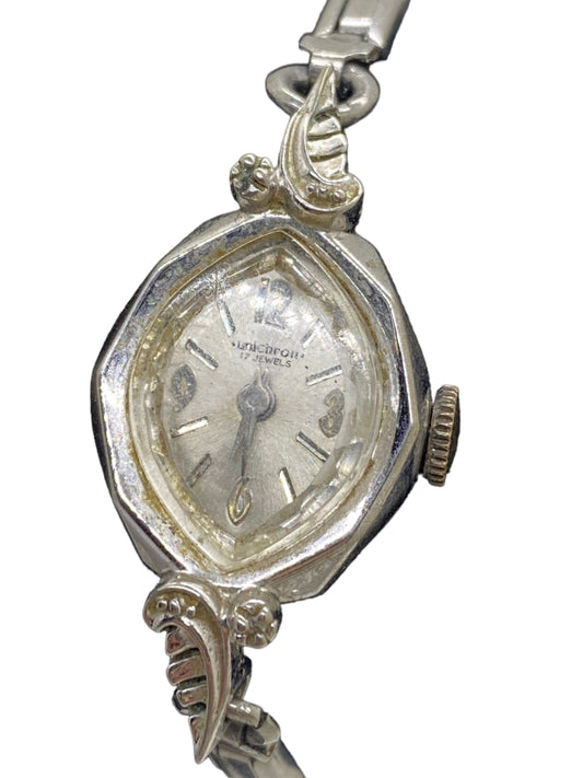 Vintage Unichron Women's Real Diamond Accent Watch - 17 Jewel Manual Wind Up, Oval