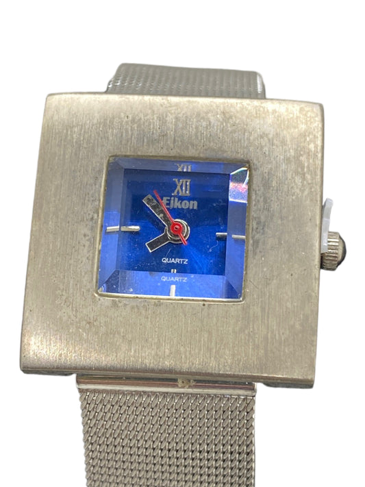 Eikon Women's Watch Vintage Square Gem Cut Crystal Blue Dial 26mm w/ Mesh Band