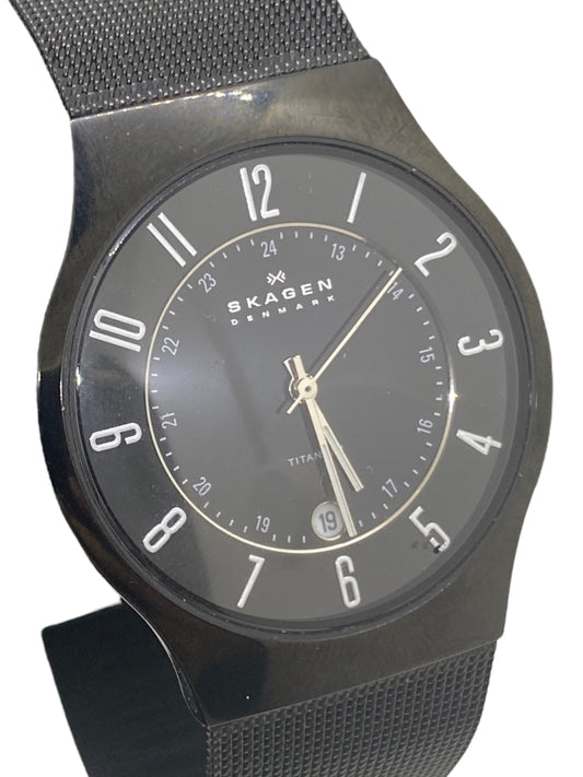 Skagen Slim Titanium Men's Watch - Black Dial, Date Adj Mesh Band