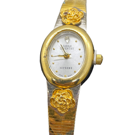 Sarah Coventry Supreme Women's Wrist Watch Gold/Silver Toned Quartz Flowers