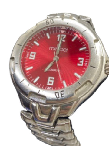 MINICCI Men's Watch - Blood Red Dial, Silver Tone Metal Band, 38mm